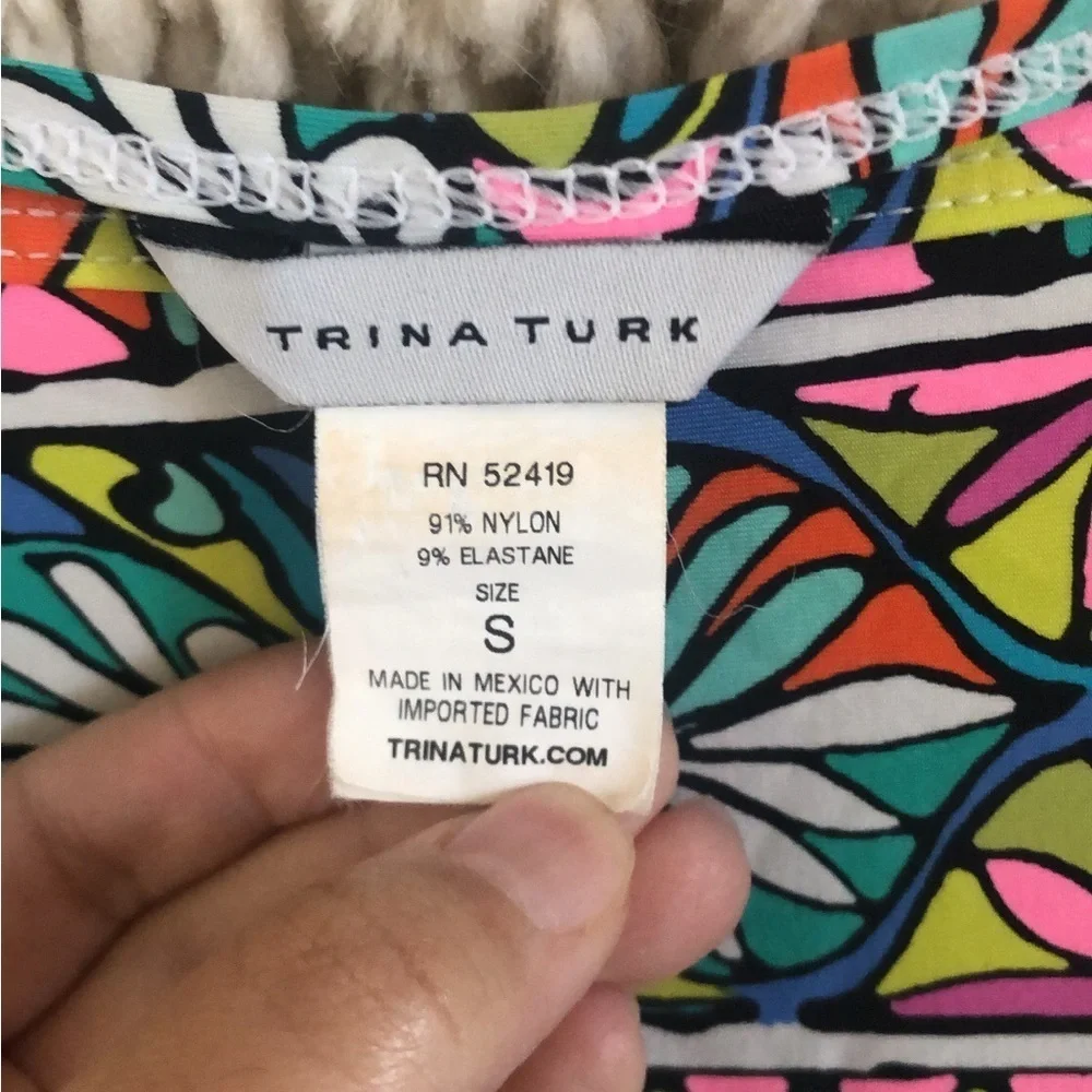 Trina Turk Multicolor Bora Bora Mosaic Print Tunic Cover Up Banded Hem Swim